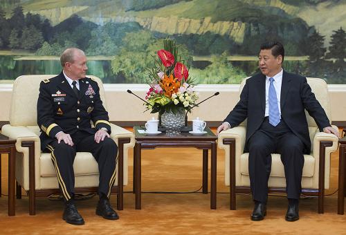 4月23日,中国国家主席、中央军委主席习近平在北京会见美军参谋长联席会议主席登普西。 新华社记者 谢环驰摄